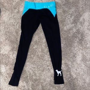 PINK Leggings Black Teal Waistband